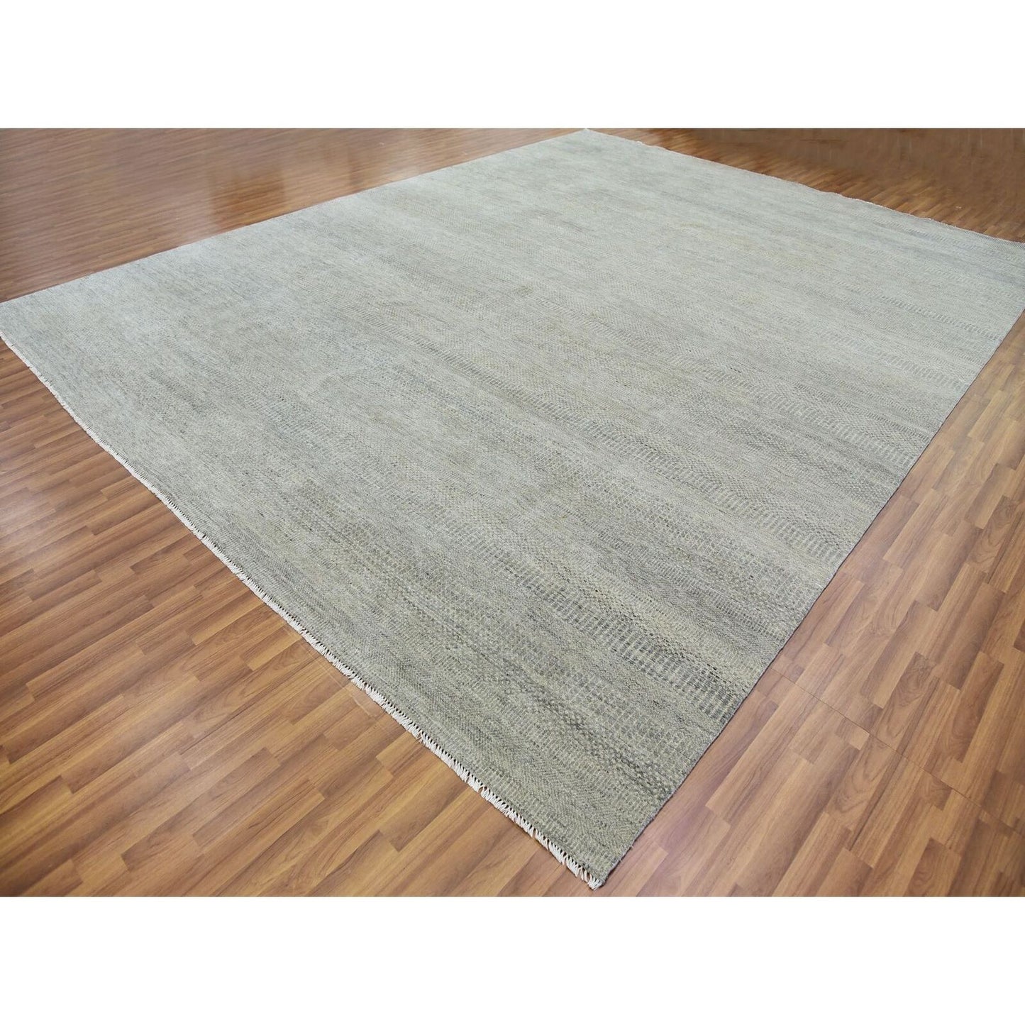 11'10"X15'4" Templeton Gray Undyed Wool Hand Knotted Grass Oversized Rug