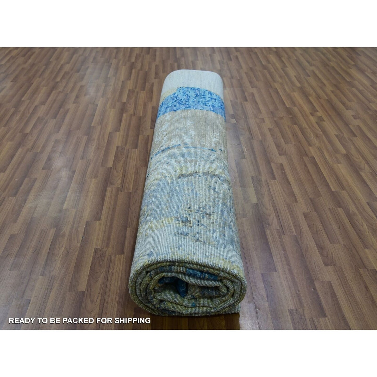12'1"X13'10" White Abstract Design 100% Wool Hand Knotted Oversized Rug