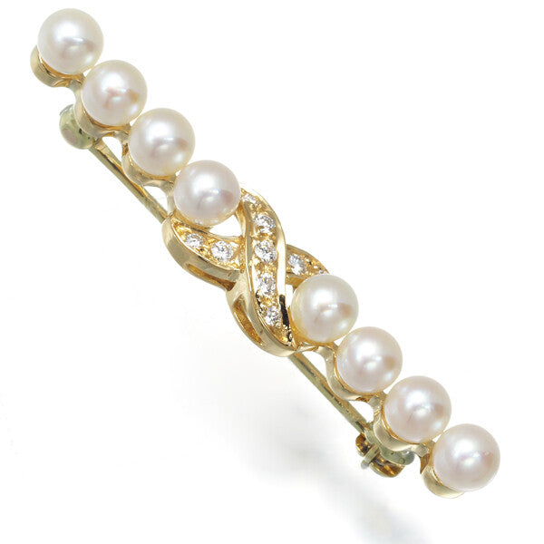 Tiffany&Co. Brooch Pearl 3.8Mm Diamond Signature 18K 750 Yellow Gold
