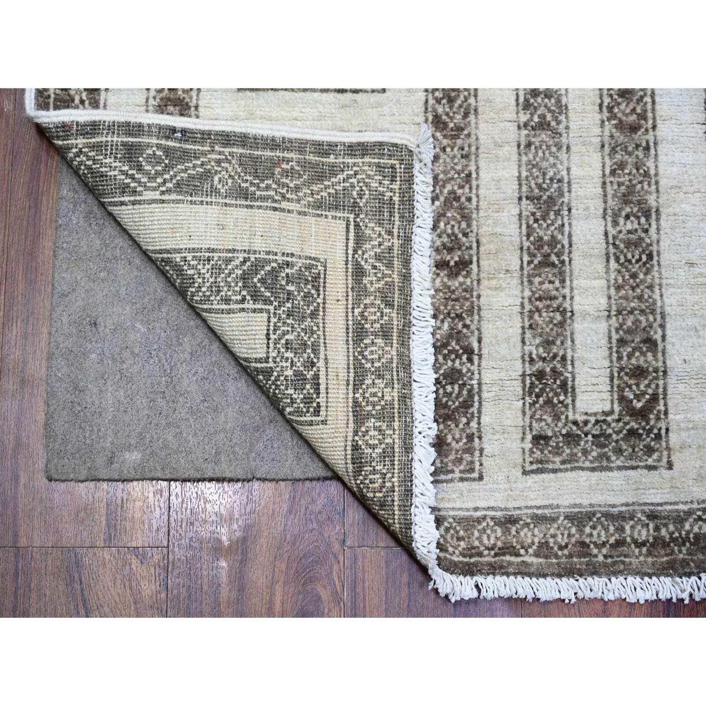 4'X11'8" Taupe Brown Hand Knotted Wool Fine Peshawar Runner Oriental Rug