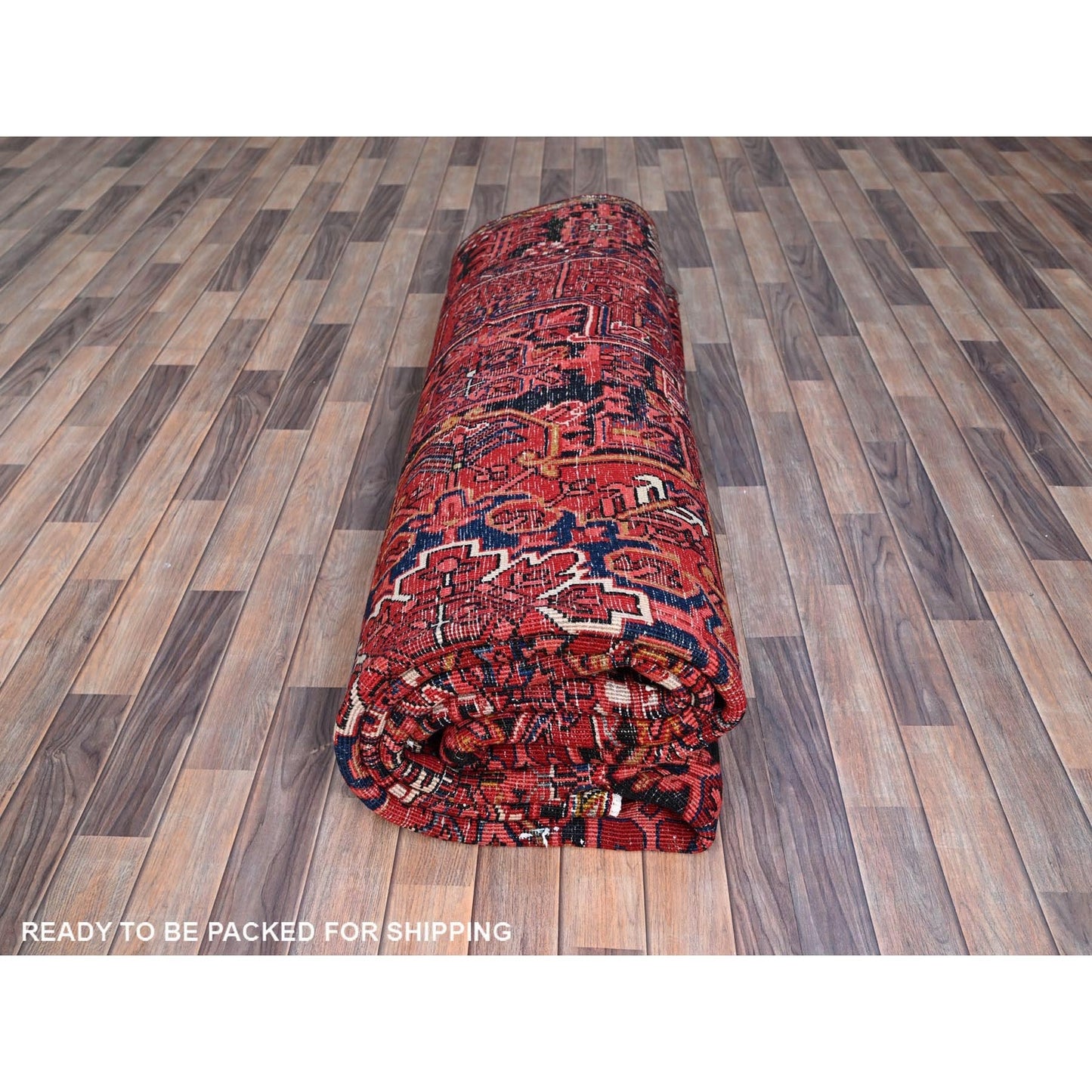 10'X12'8" Red With Asphalt Black Border Vintage Heris Oriental Rug