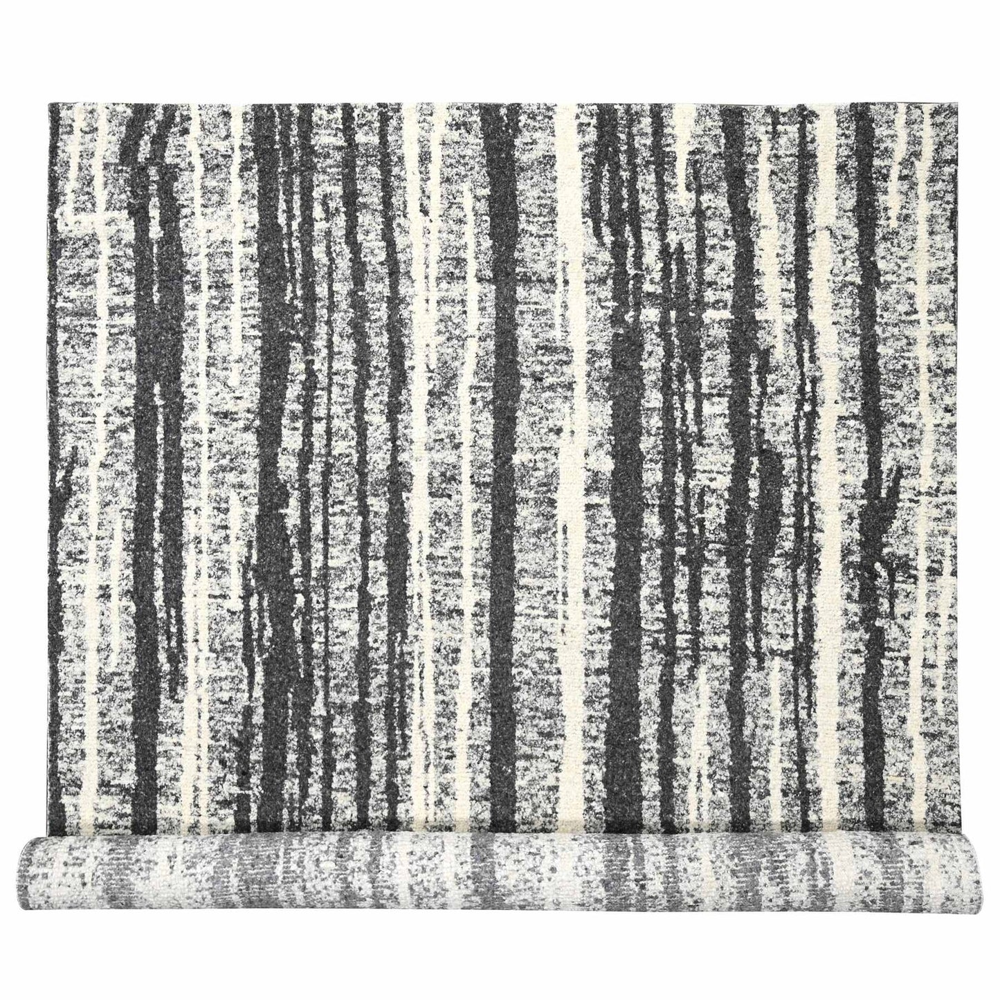 10'X13'8" Ivory And Black Wool Modern Design Hand Knotted Oriental Rug