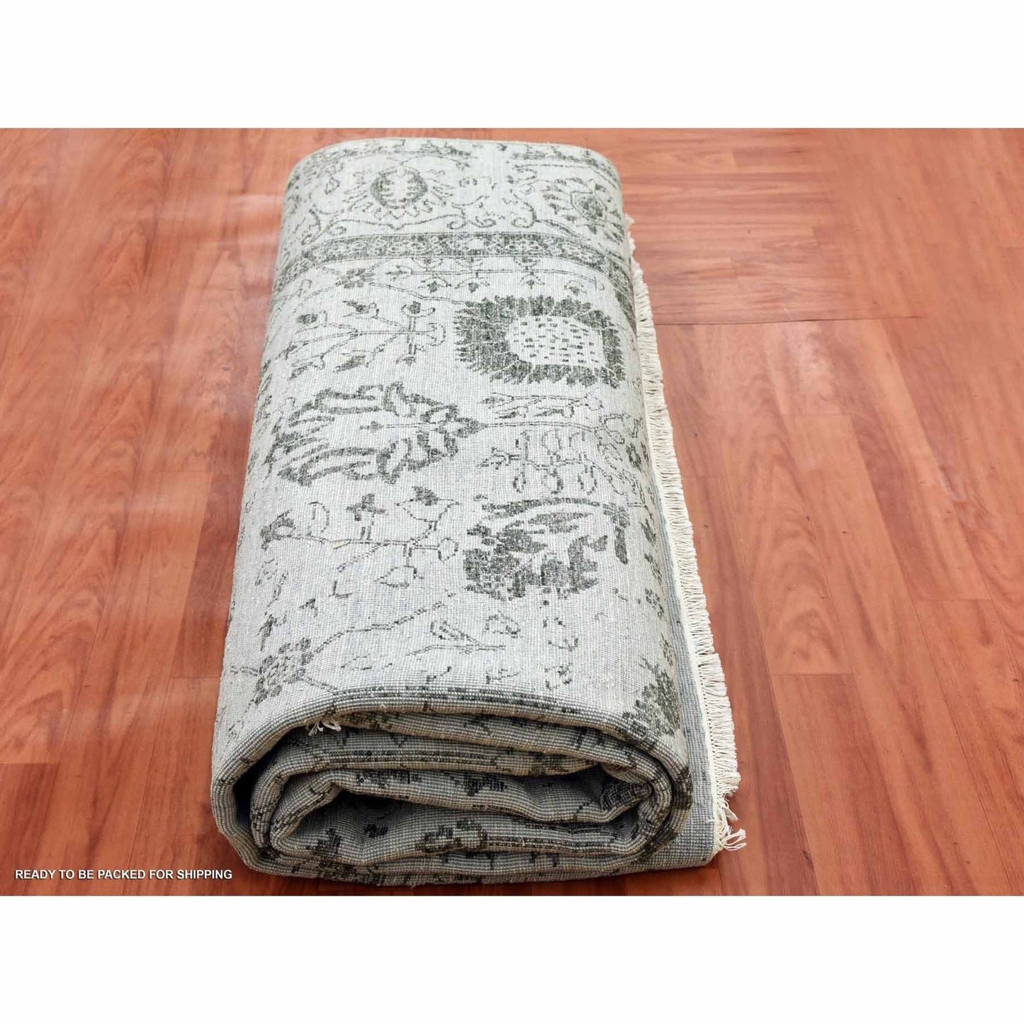 8'X9'10" Gray Wool And Silk Hand Knotted Zoroastrian Tebraz Design Rug