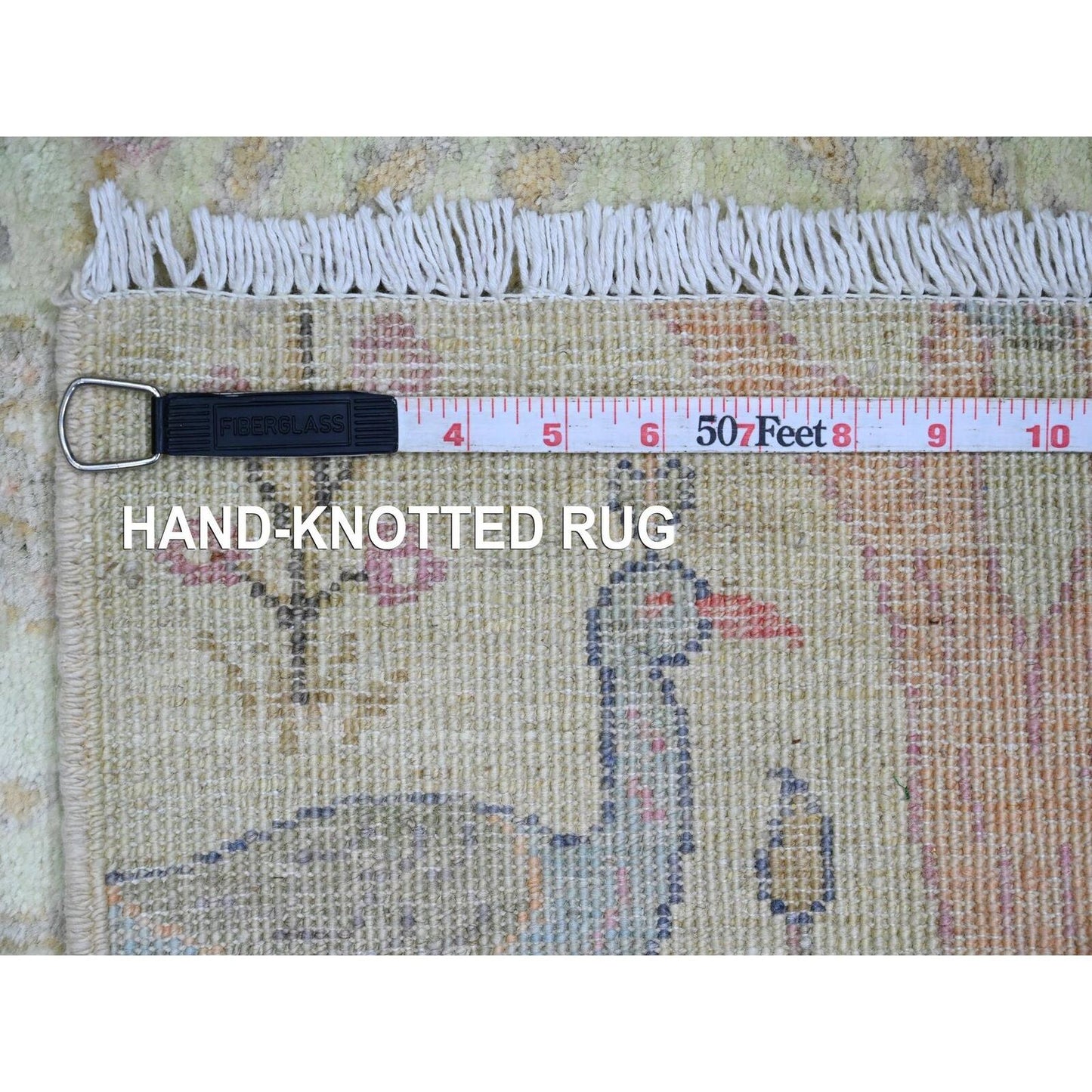 2'7"X9'8" Green Afghan Peshawar Birds Design Hand Knotted Wool Runner Rug
