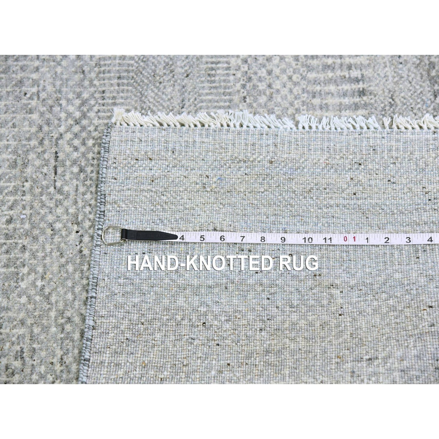 6'X6' Dark Gray Modern Grass Design Undyed Wool Hand Knotted Oriental Rug