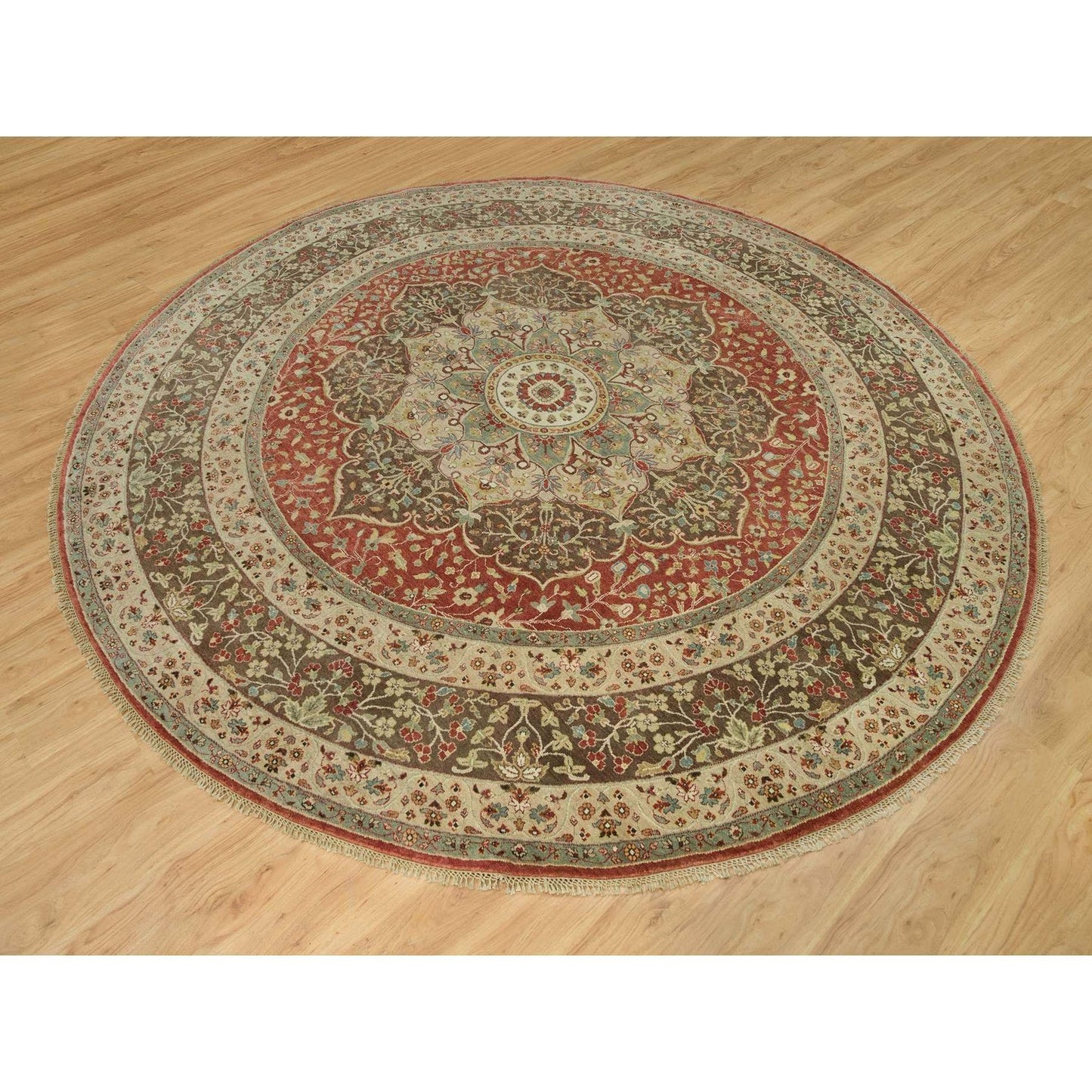 10'X10' Rufous Red Hand Knotted Tebraz Antique Wool Round Oriental Rug