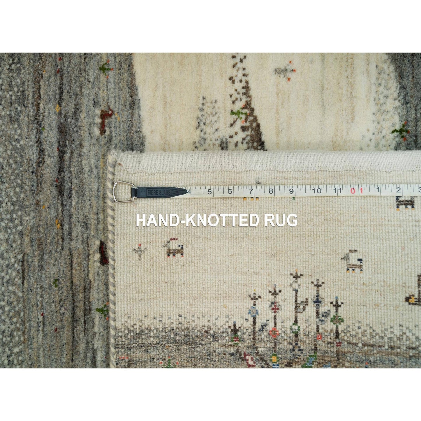 2'7"X8' Linen White Wool Hand Knotted Lori Buft Modern Striae Runner Rug