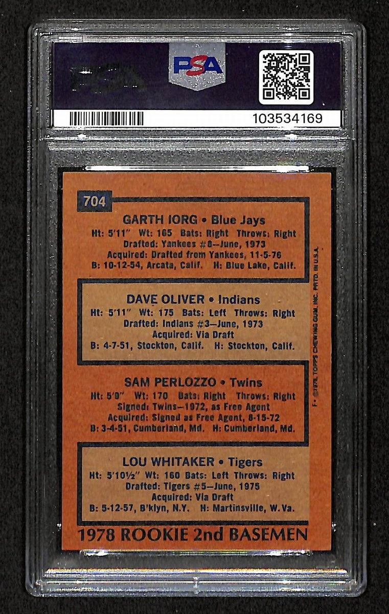 Lou Whitaker Signed On Card 1978 Topps Rookies Card #704 Psa/Dna Auto 10 198826