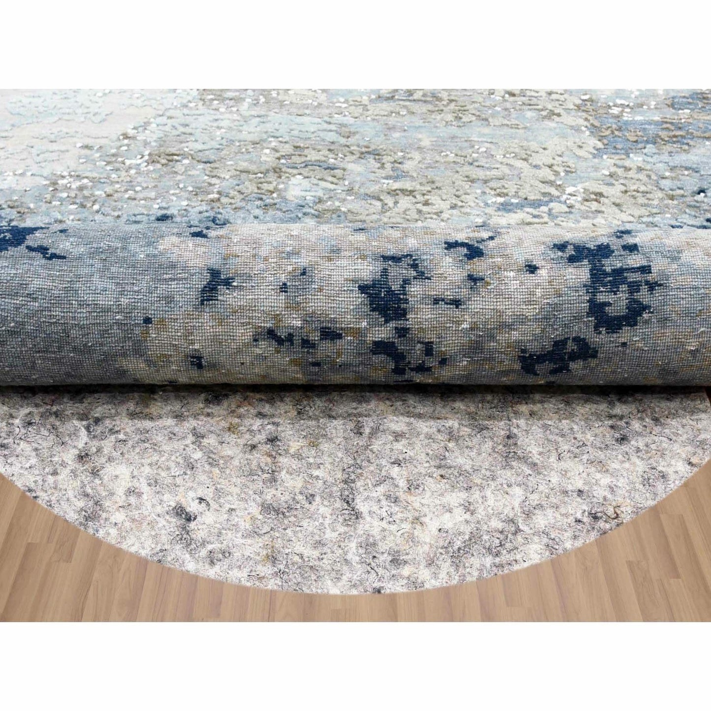 10'2"X10'2" Gray Hand Knotted Abstract Design Wool Round Oriental Rug