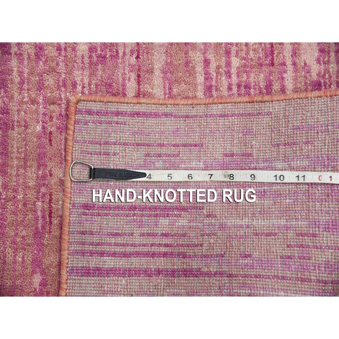 2'7"X10' Pink Hand Knotted Vertical Ombre Design Natural Wool Runner Rug