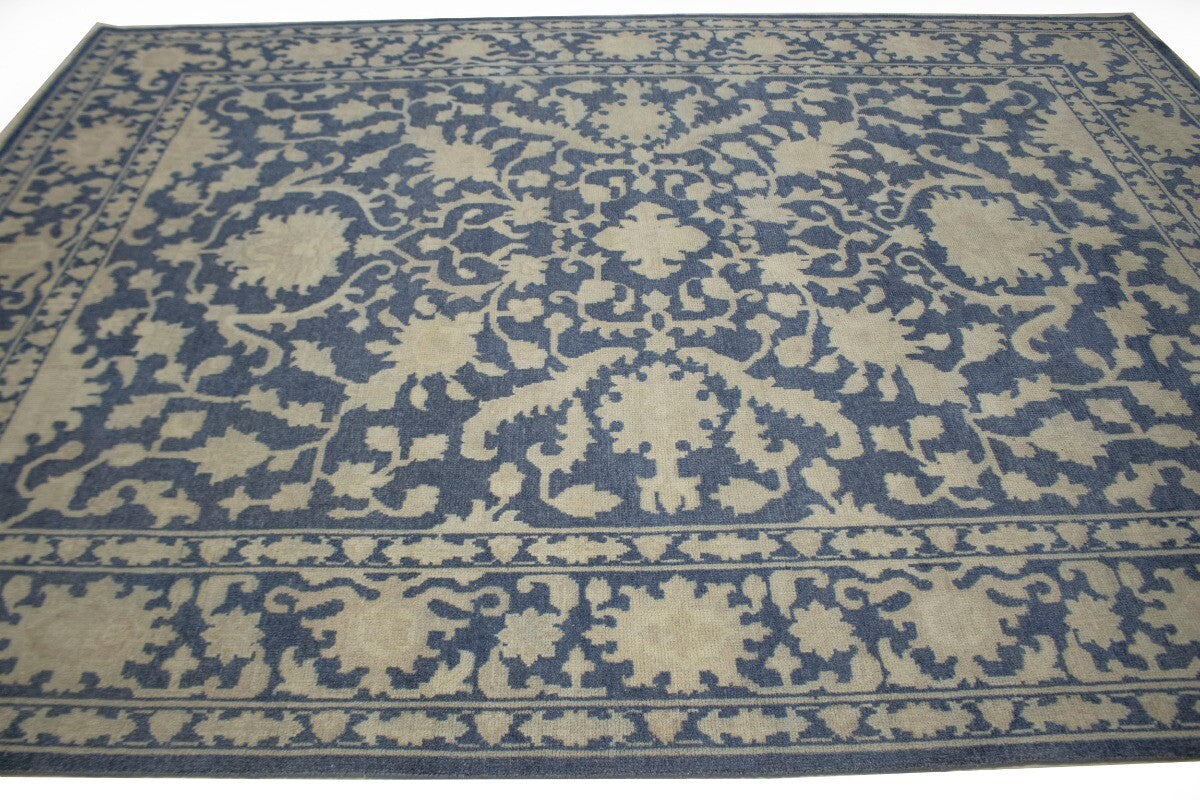 Handmade Wool Oriental Rug Large Slate Blue