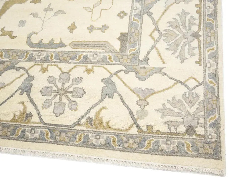 Hand-Knotted Oushak Oriental Rug Floral Dining