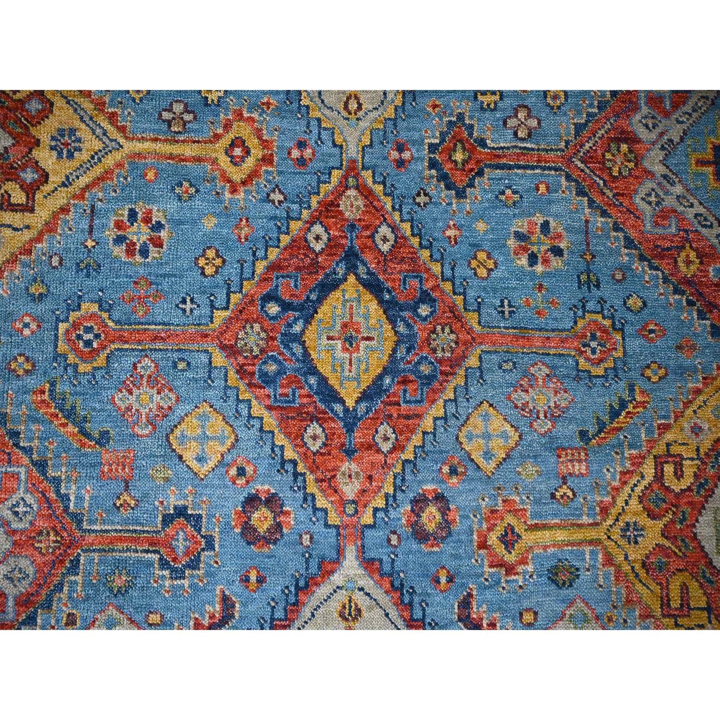 8'10"X11'10" Light Blue Hand Knotted Sheeraz Design Pure Wool Rug