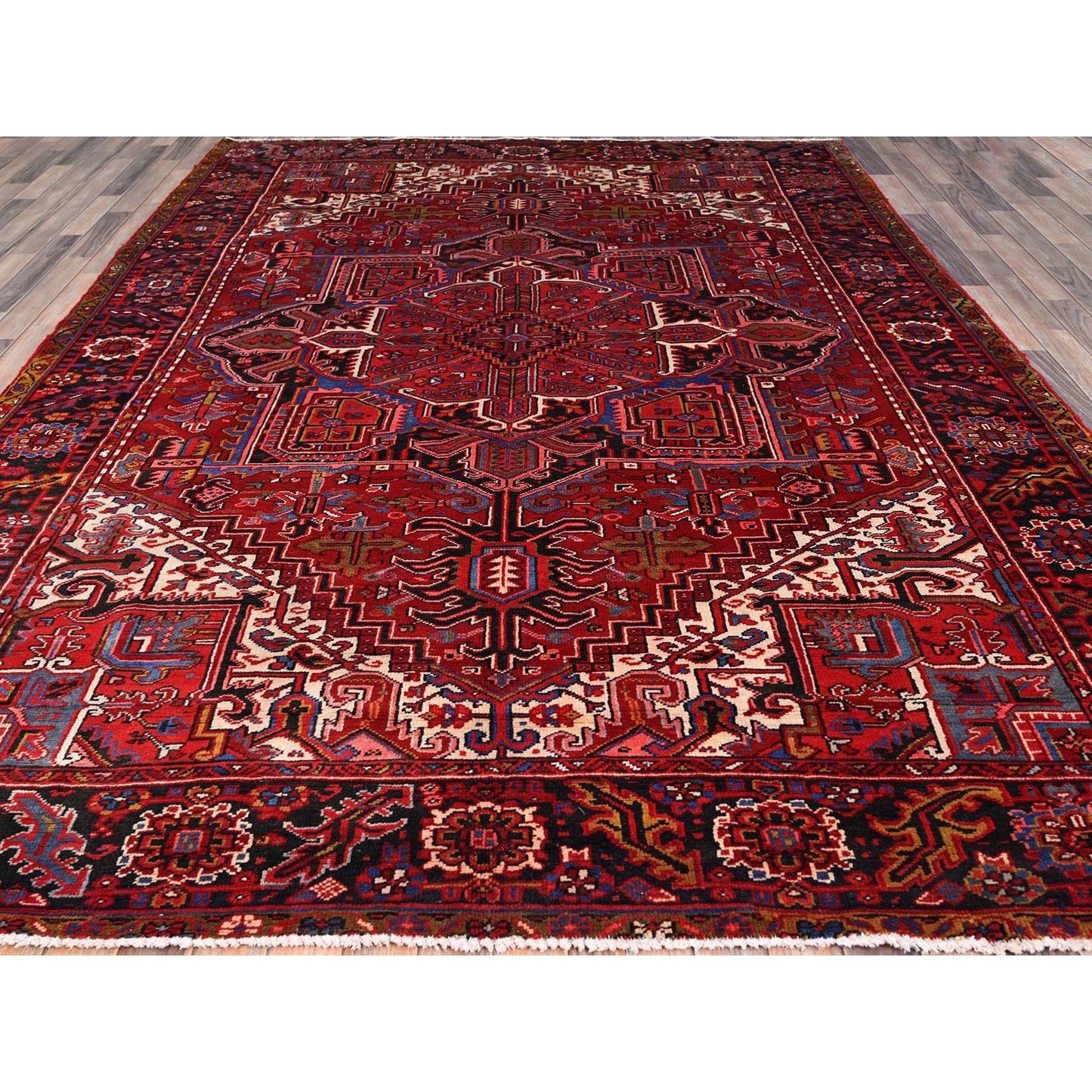 8'4"X11'3" Candy Apple Red With Salt White Corners Old Heris Oriental Rug