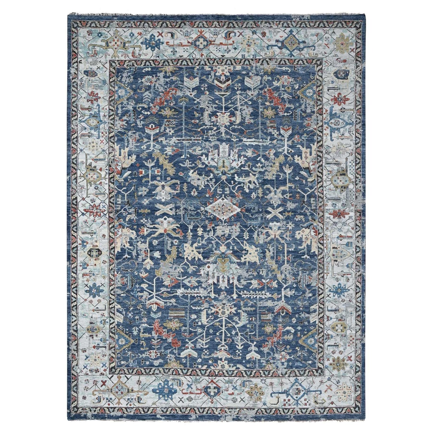 9'X11'10" Dress Blue Erased Heris Design Wool Hand Knotted Oriental Rug