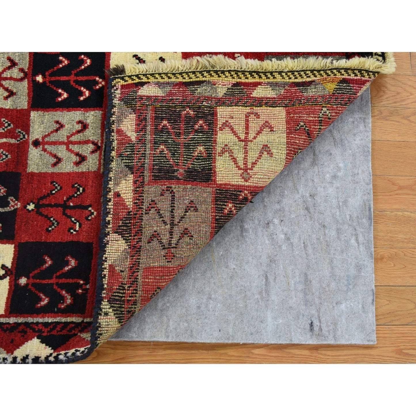 3'7"X5'7" Red New Farsian Gabbeh Checkers Design Hand Knotted Wool Rug