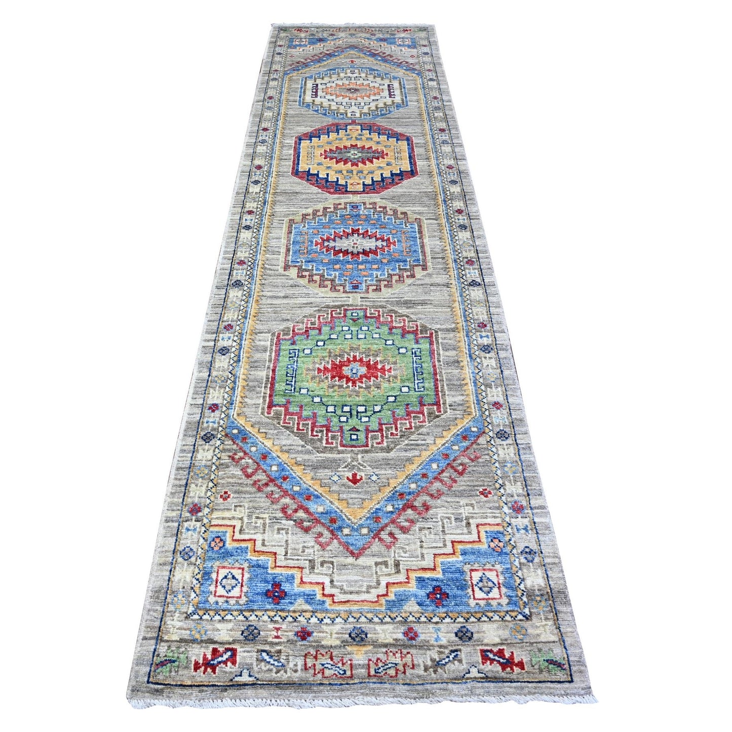 3'X11'8" Koala Gray Angora Oushak Vibrant Wool Hand Knotted Runner Rug
