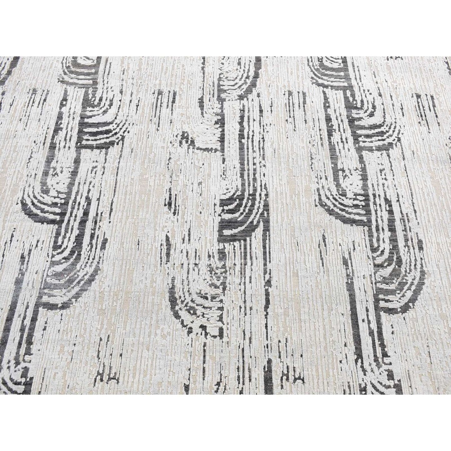 10'X14'5" Gray The Cane Design Silk With Wool Hand Knotted Rug