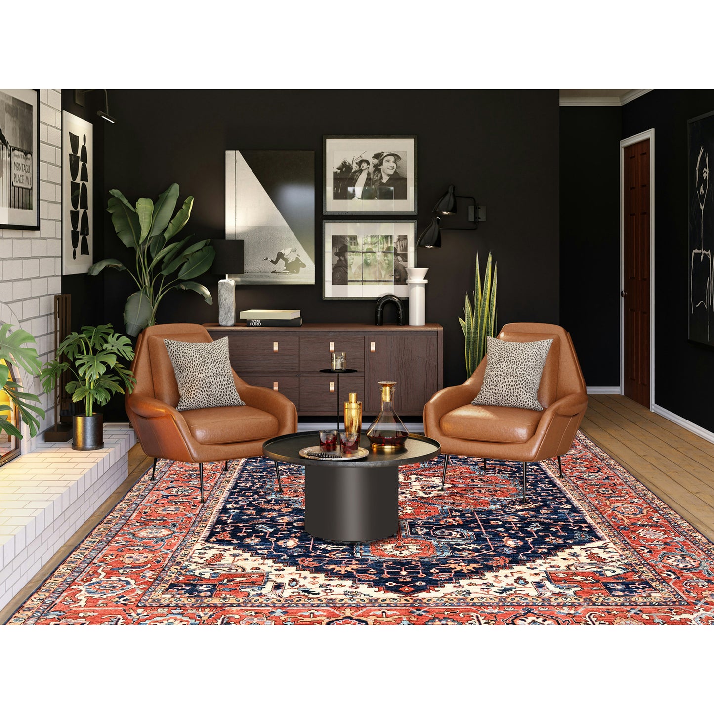9'2"X12'8" Midnight Blue Seeripe Heris Hand Knotted High Mountain Wool Rug
