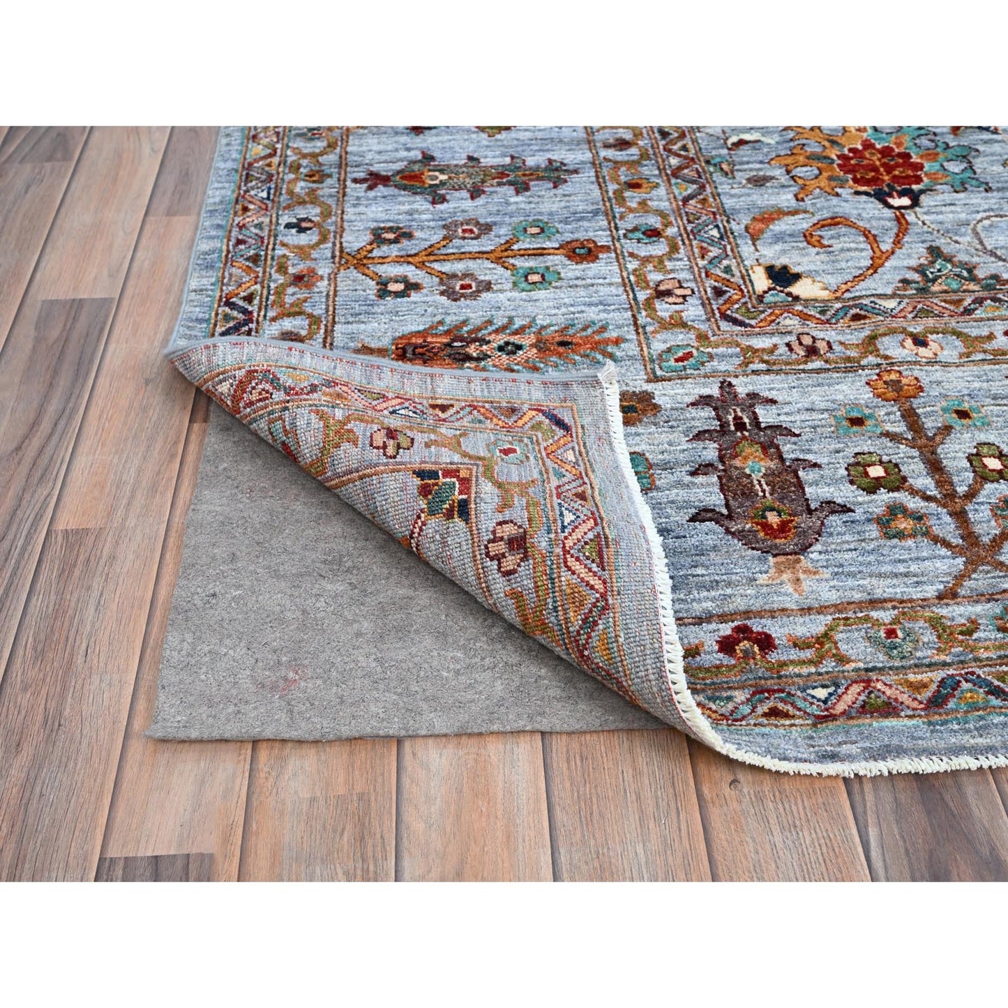 9'2"X12'4" Oxford Gray Wool Hand Knotted Sultani Pomegranate Design Rug