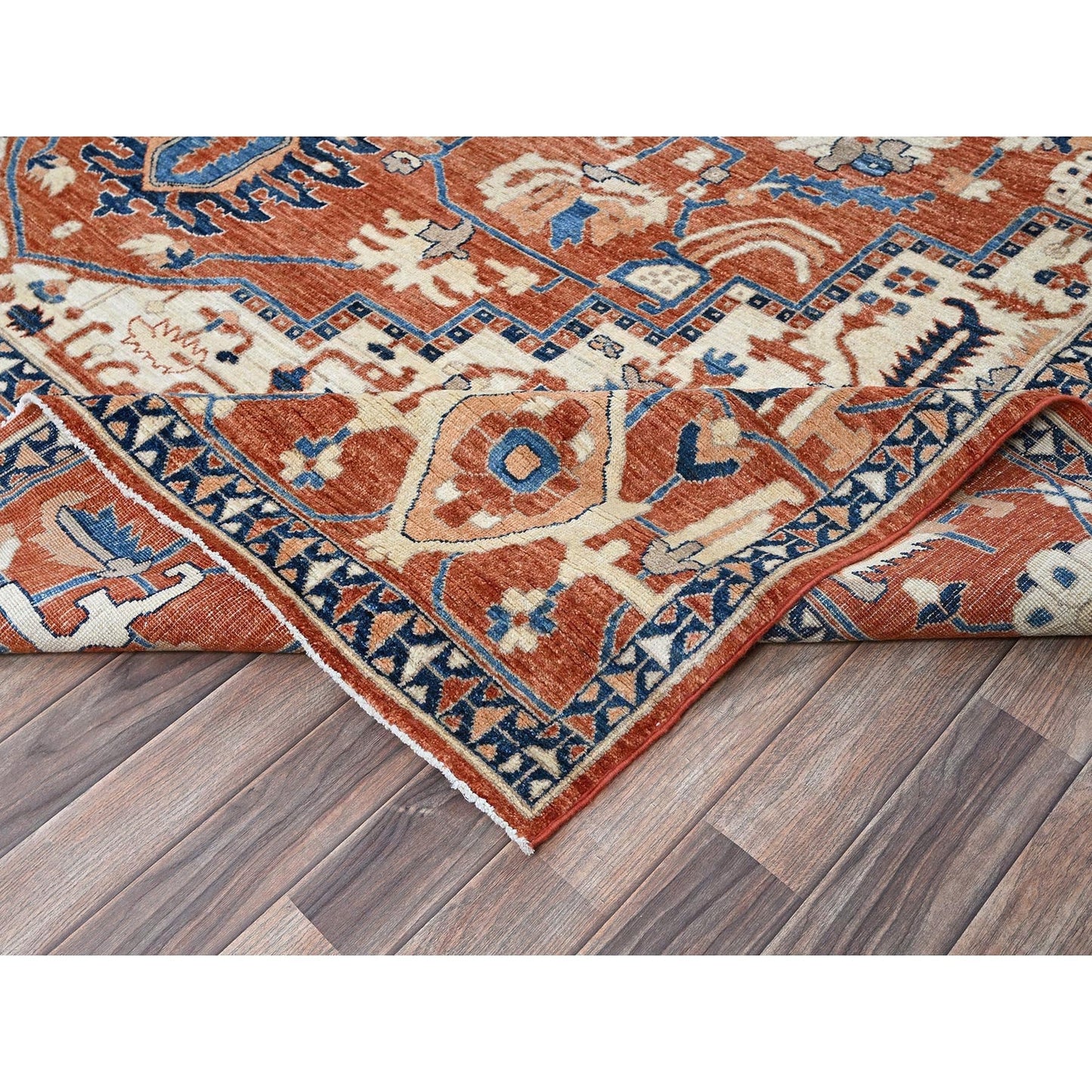 9'9"X13'10" Coral Red Peshawar Heris Hand Knotted High Mountain Wool Rug