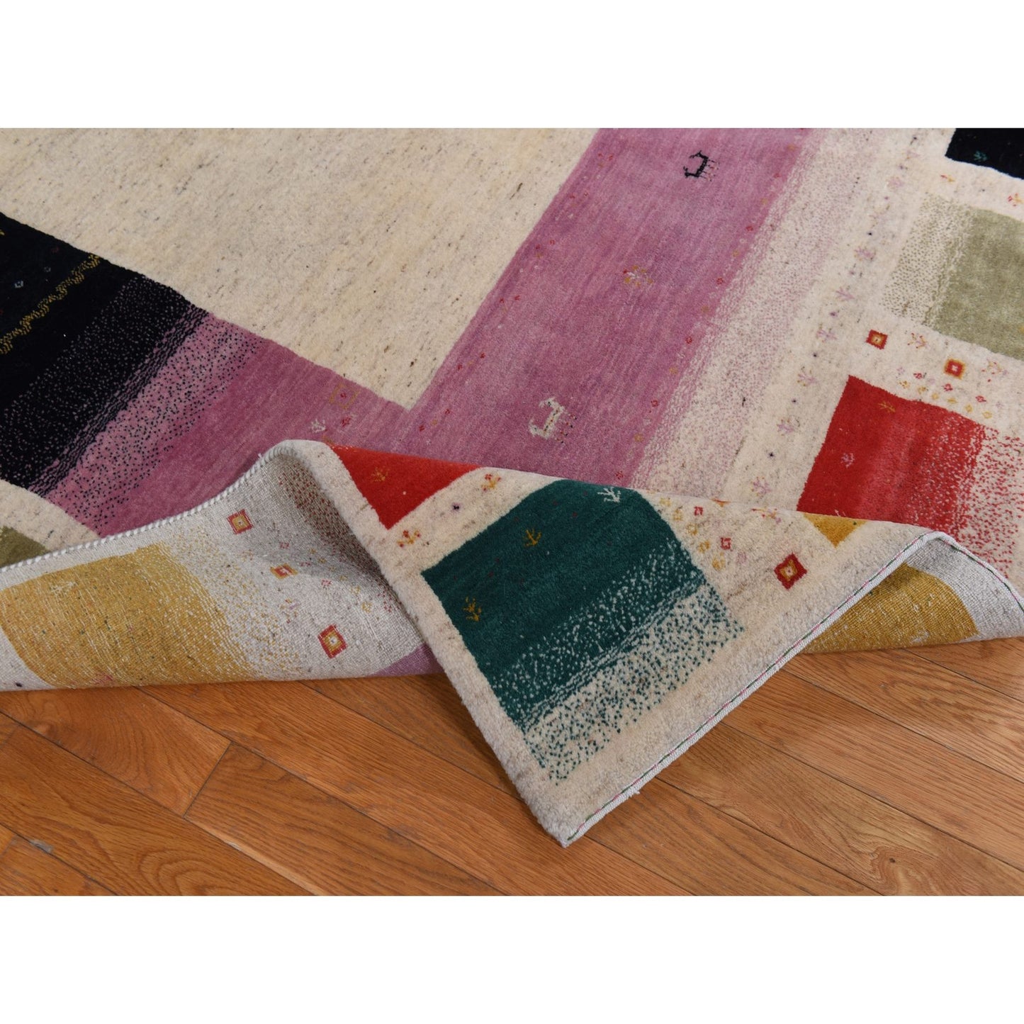 10'X13'2" Linen White Lori Buft Gabbeh Thick 100% Wool Hand Knotted Rug