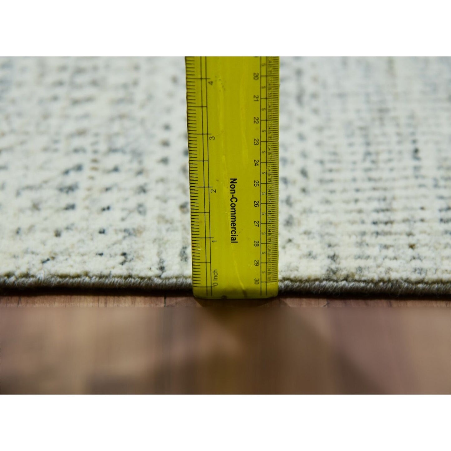 14'X14' Eggnog White Hand Knotted Modern Grass Design Wool Square Rug