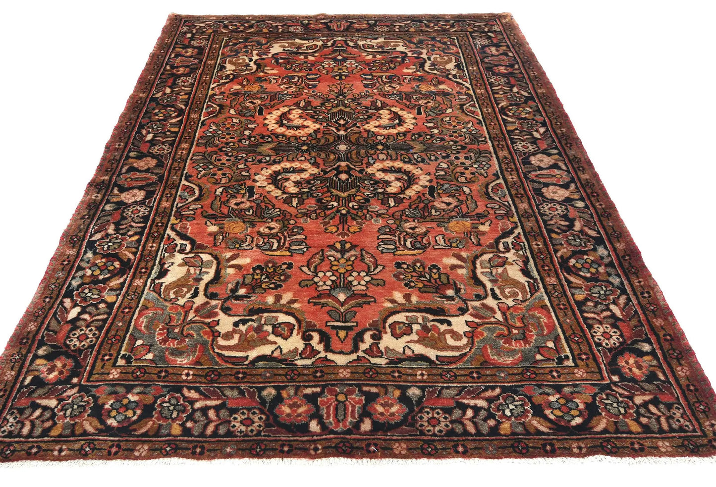 Handmade Semi Antique Tribal Rug Muted Red Floral