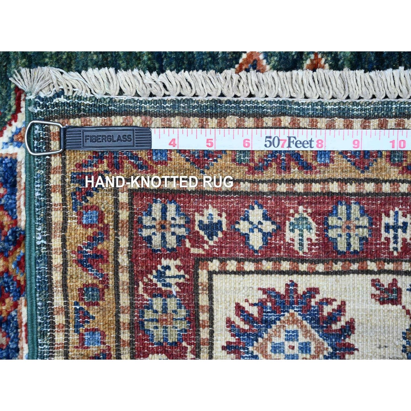 6'X9' Green Hand Knotted Super Kazak Tribal Medallions Wool Oriental Rug