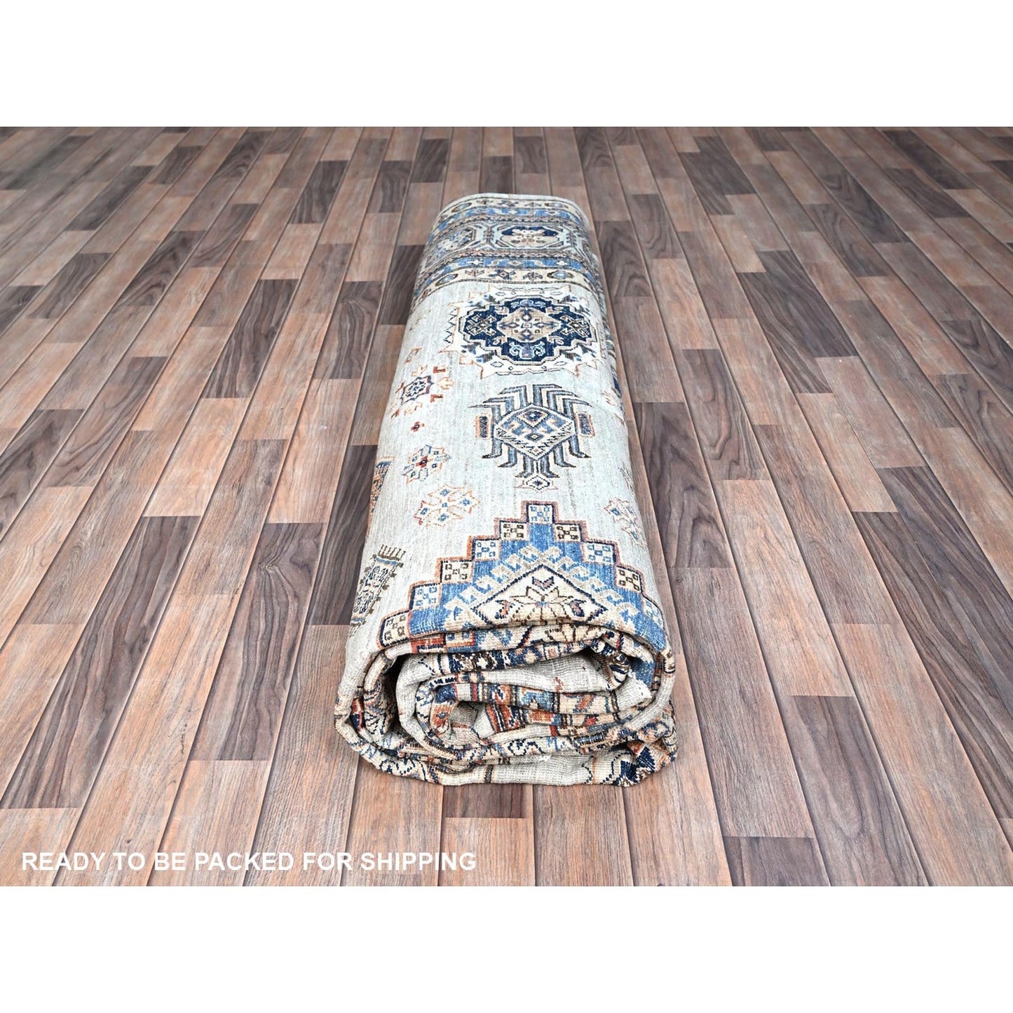 10'X13'8" Wickham Gray Hand Knotted Wool Afghan Super Kazak Oriental Rug