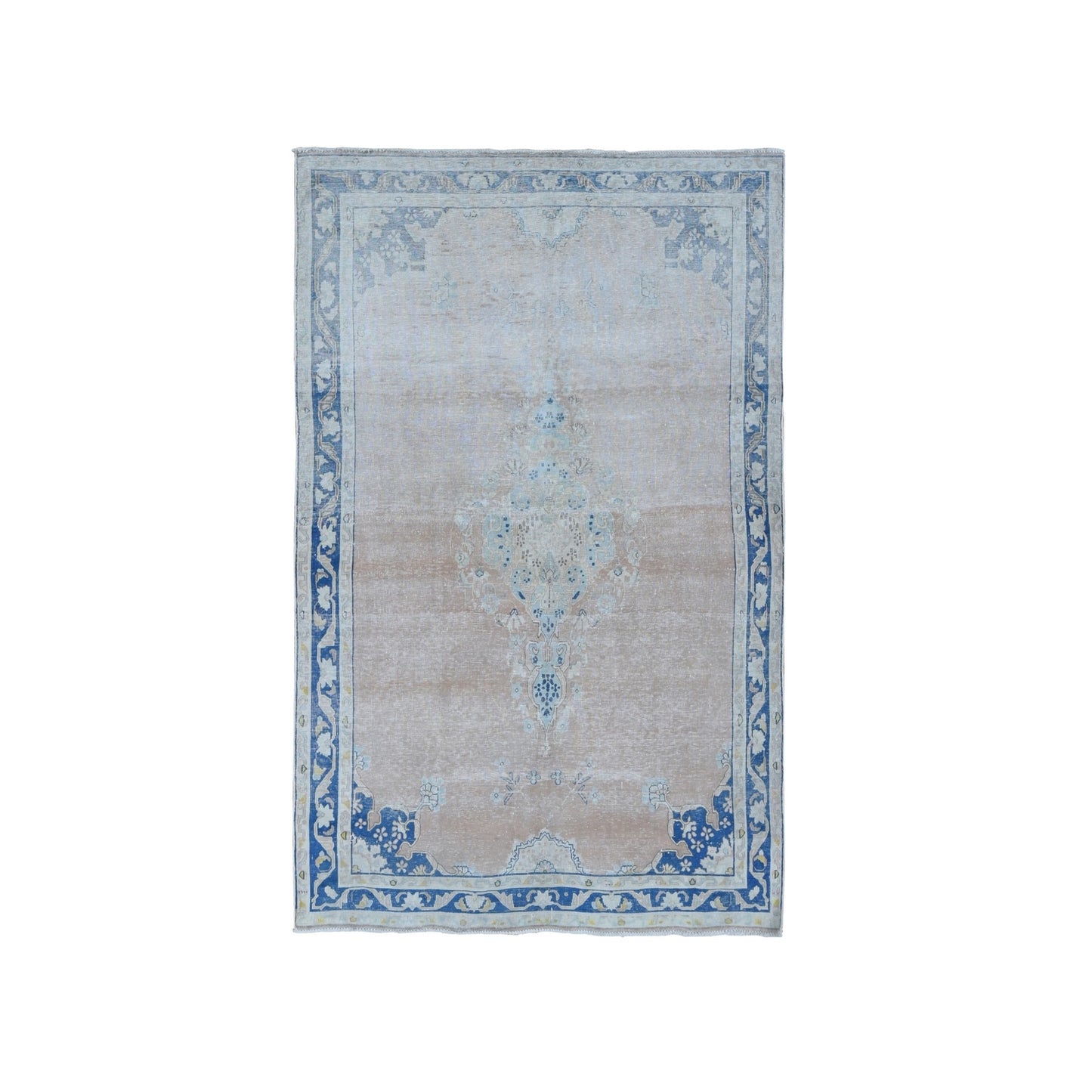 4'7"X7'6" Pink Worn Wool Hand Knotted White Wash Vintage Karman Rug