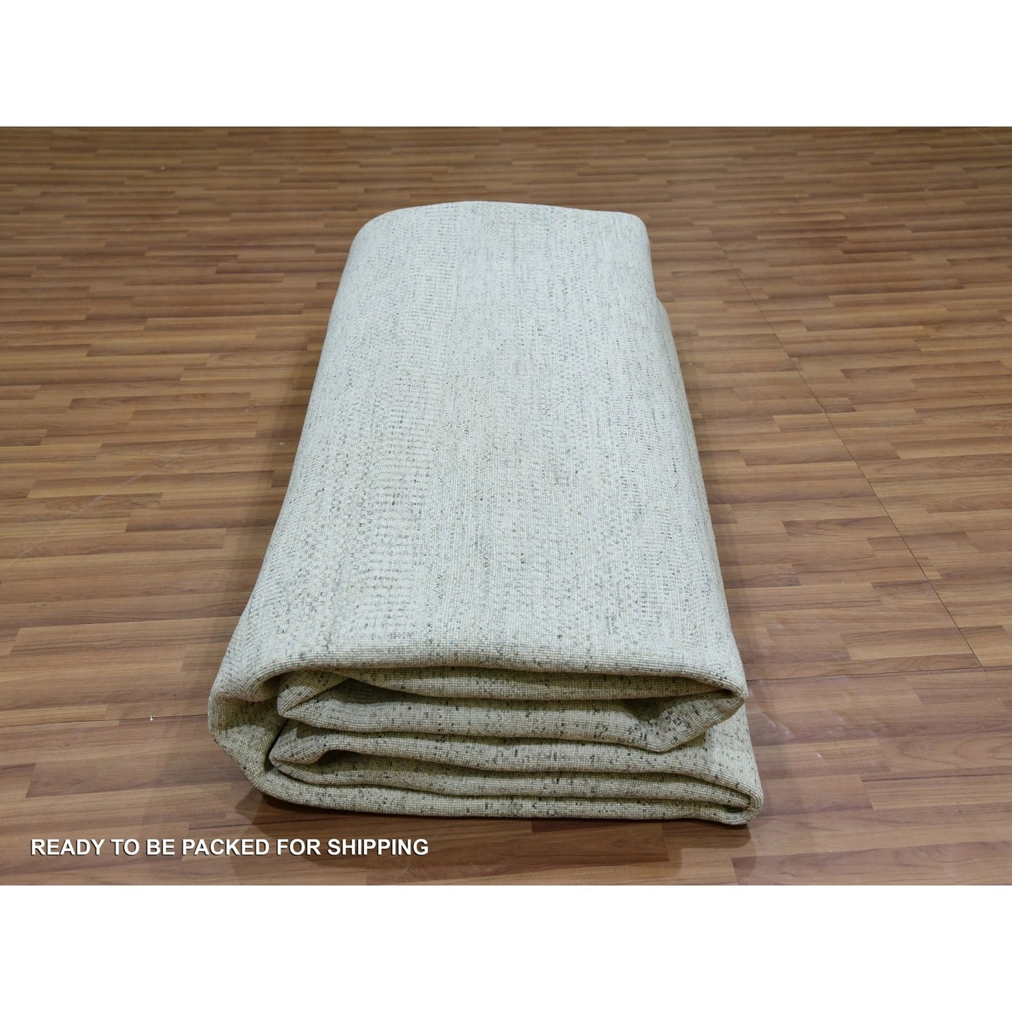 14'X14' Eggnog White Hand Knotted Modern Grass Design Wool Square Rug