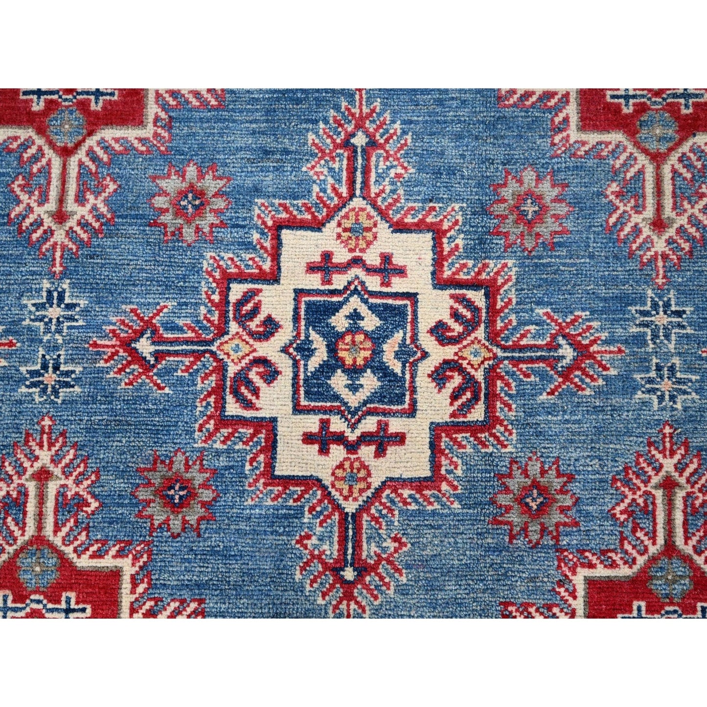 9'2"X11'9" Blue Hand Knotted Geometric Medallions Pure Wool Oriental Rug