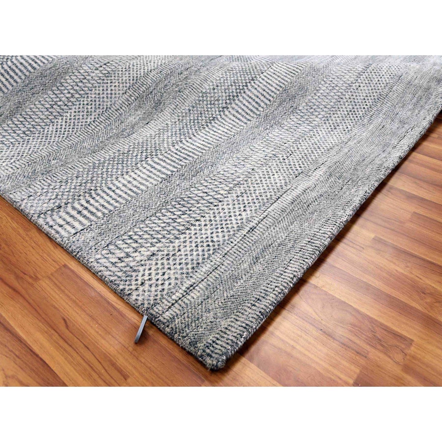 8'X10'3" Gainsboro Gray Wool And Silk Hand Knotted Grass Design Rug