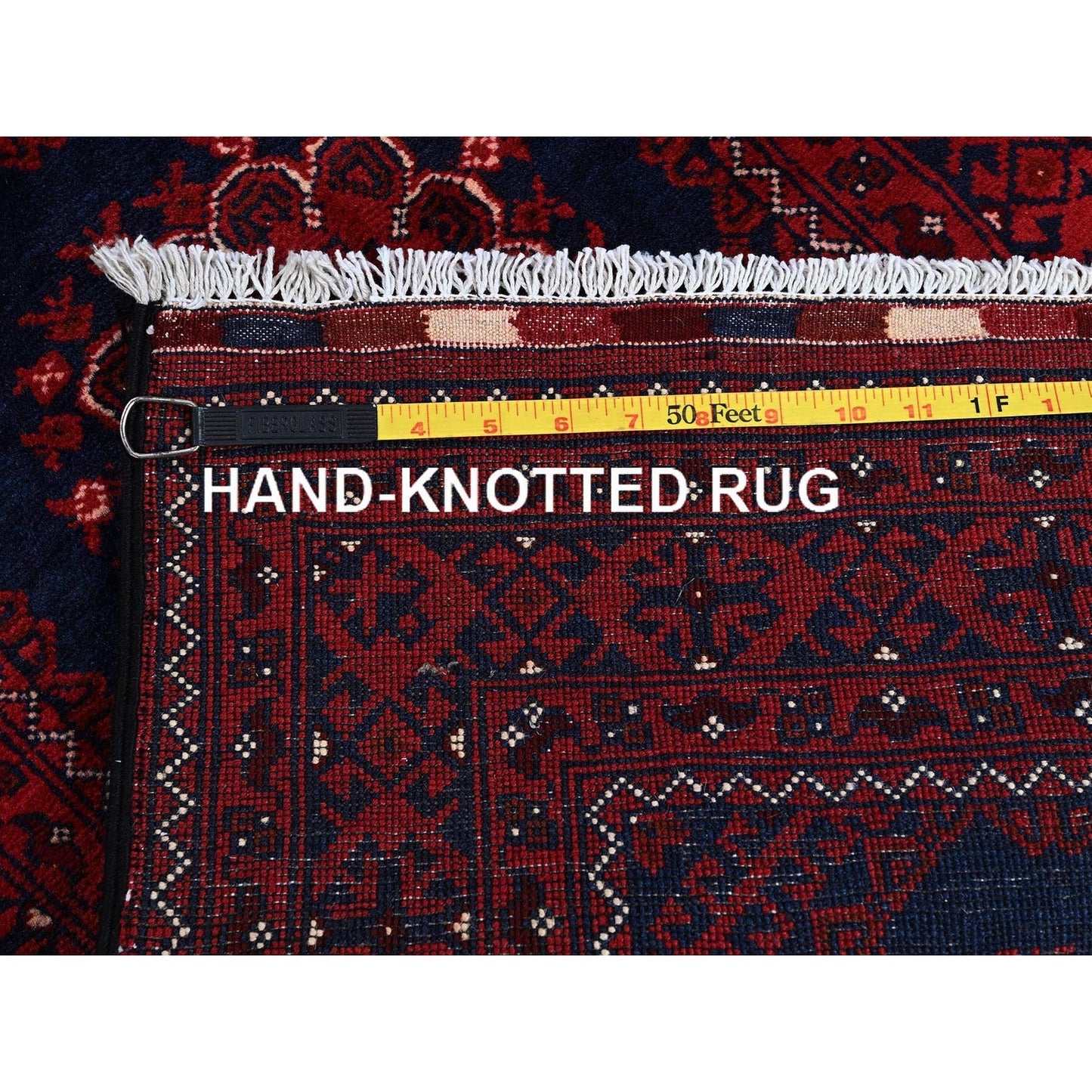 2'2"X4' Red Hand Knotted Afghan Khamyab Tribal Design Pure Wool Sample Rug