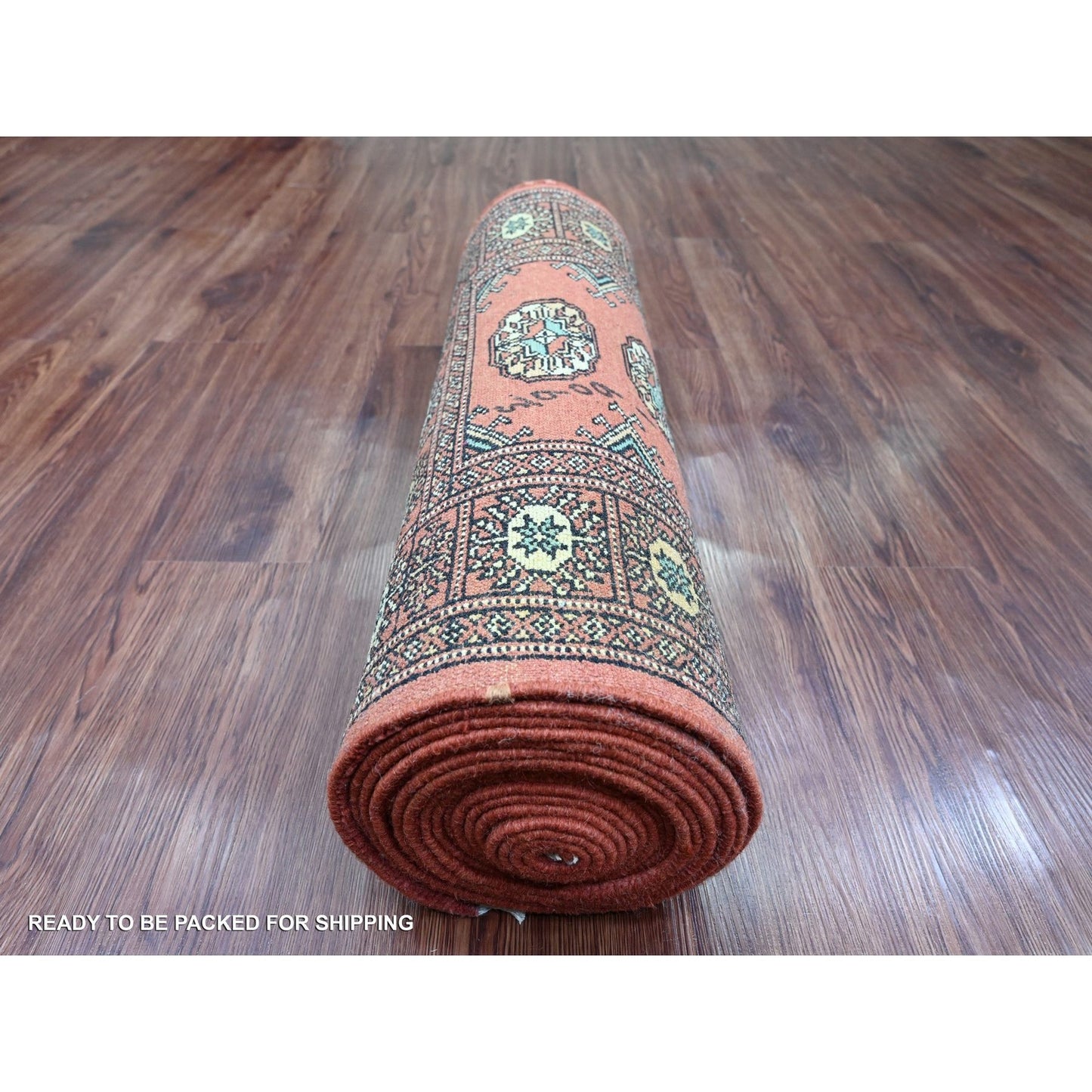 2'6"X19'7" Red Hand Knotted Mori Bokara Geometric Design Wool Runner Rug