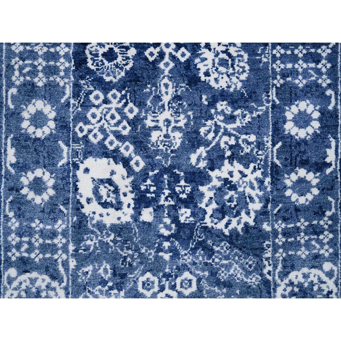 2'6"X23'10" Wool And Silk Blue Tebraz Hand Knotted Xl Runner Rug