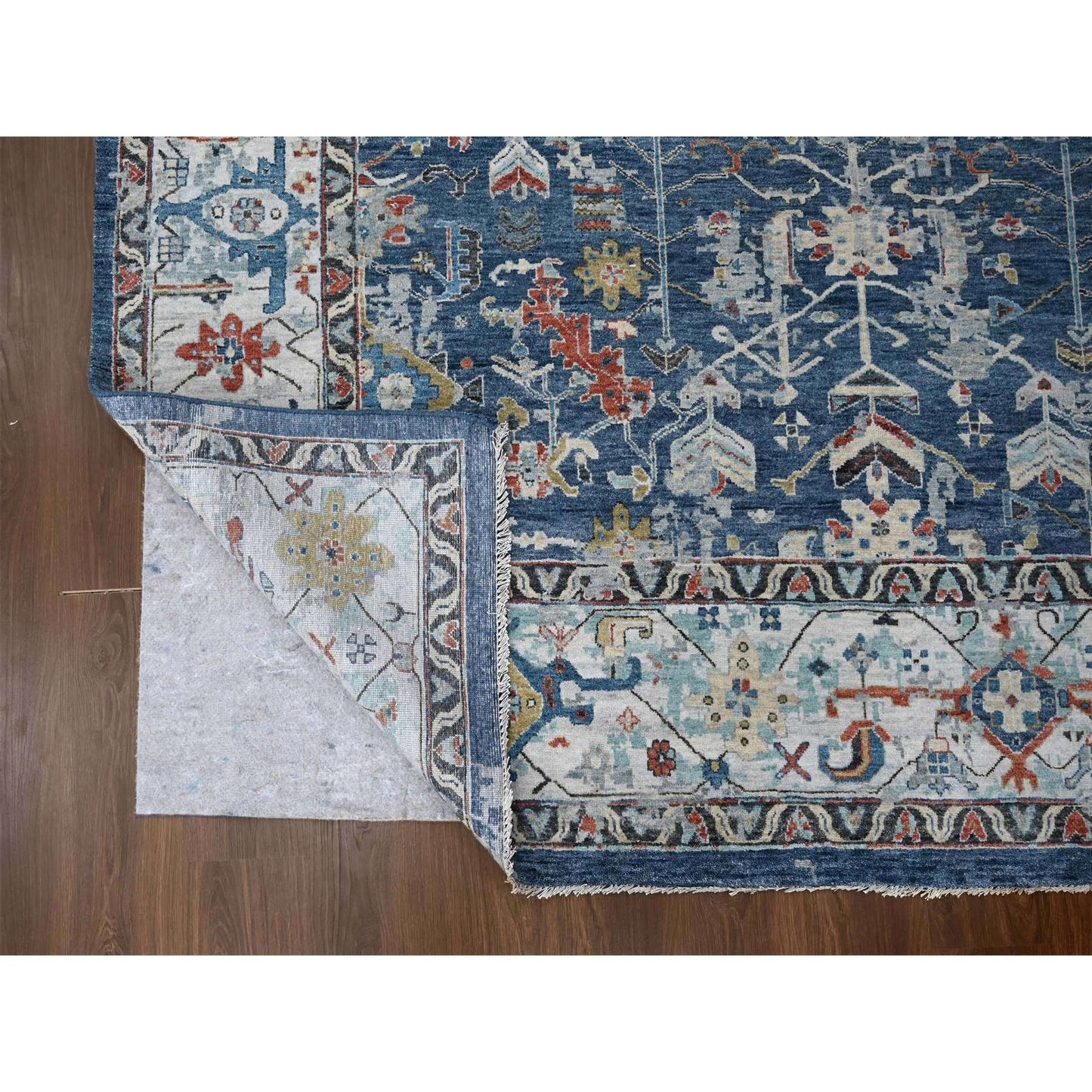 9'X11'10" Dress Blue Erased Heris Design Wool Hand Knotted Oriental Rug
