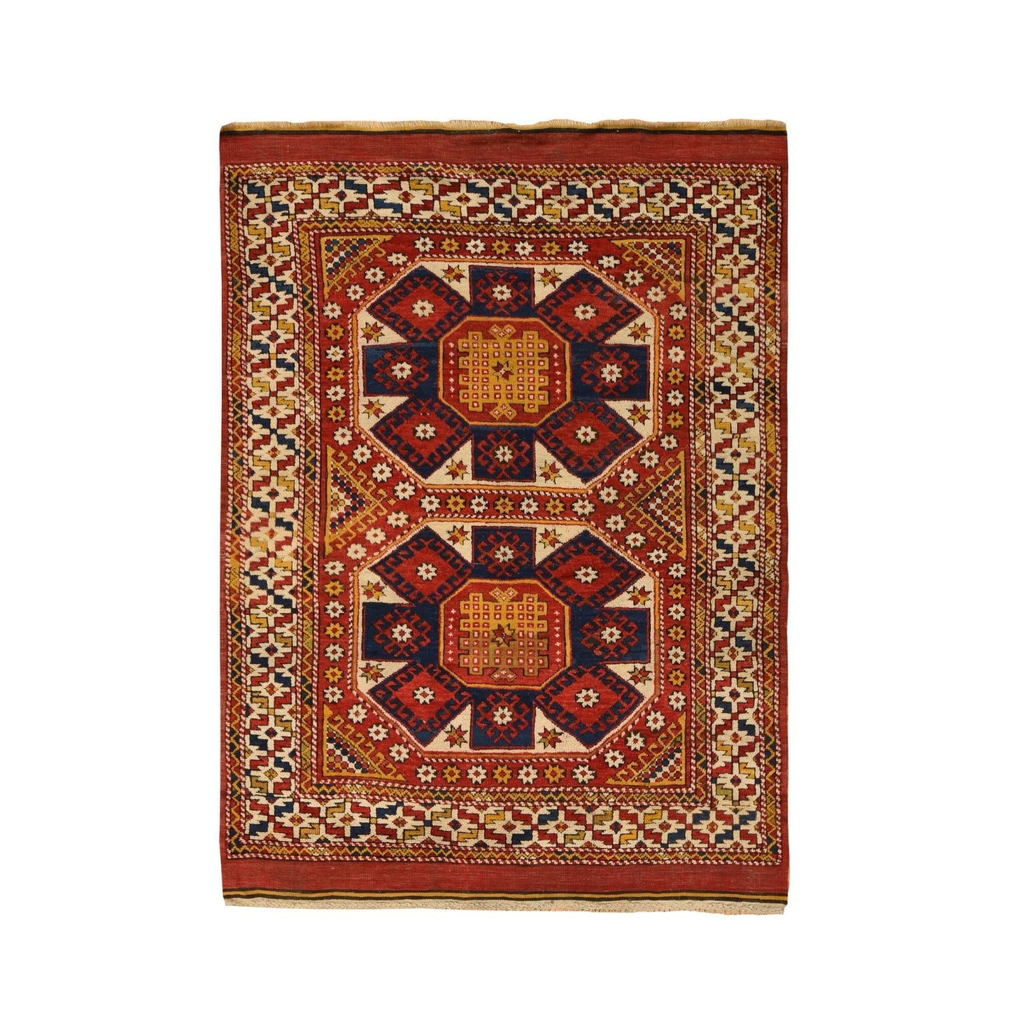 5'4"X7' Red, Antique Turkish Bergama 100% Wool Hand Knotted Rug