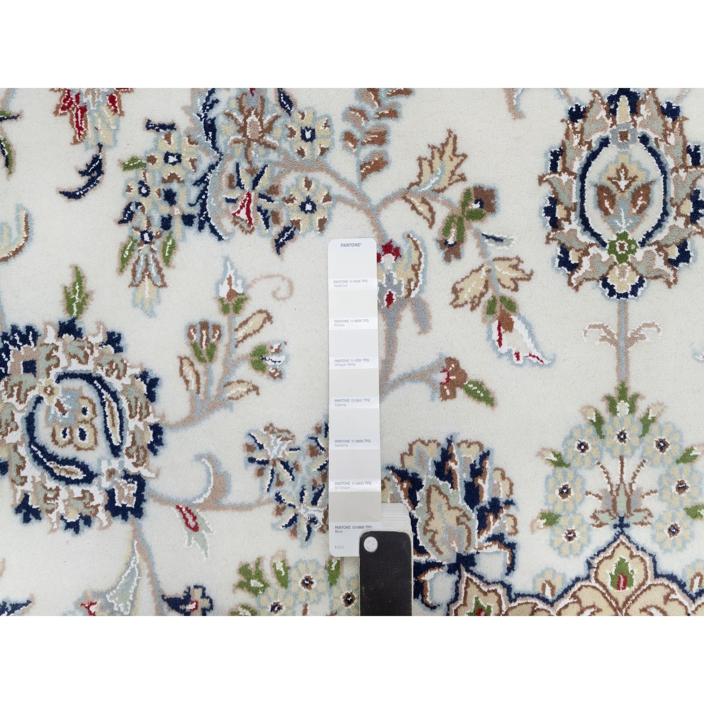 8'10"X12'4" White Nain With Flower Design Hand Knotted Wool And Silk Rug
