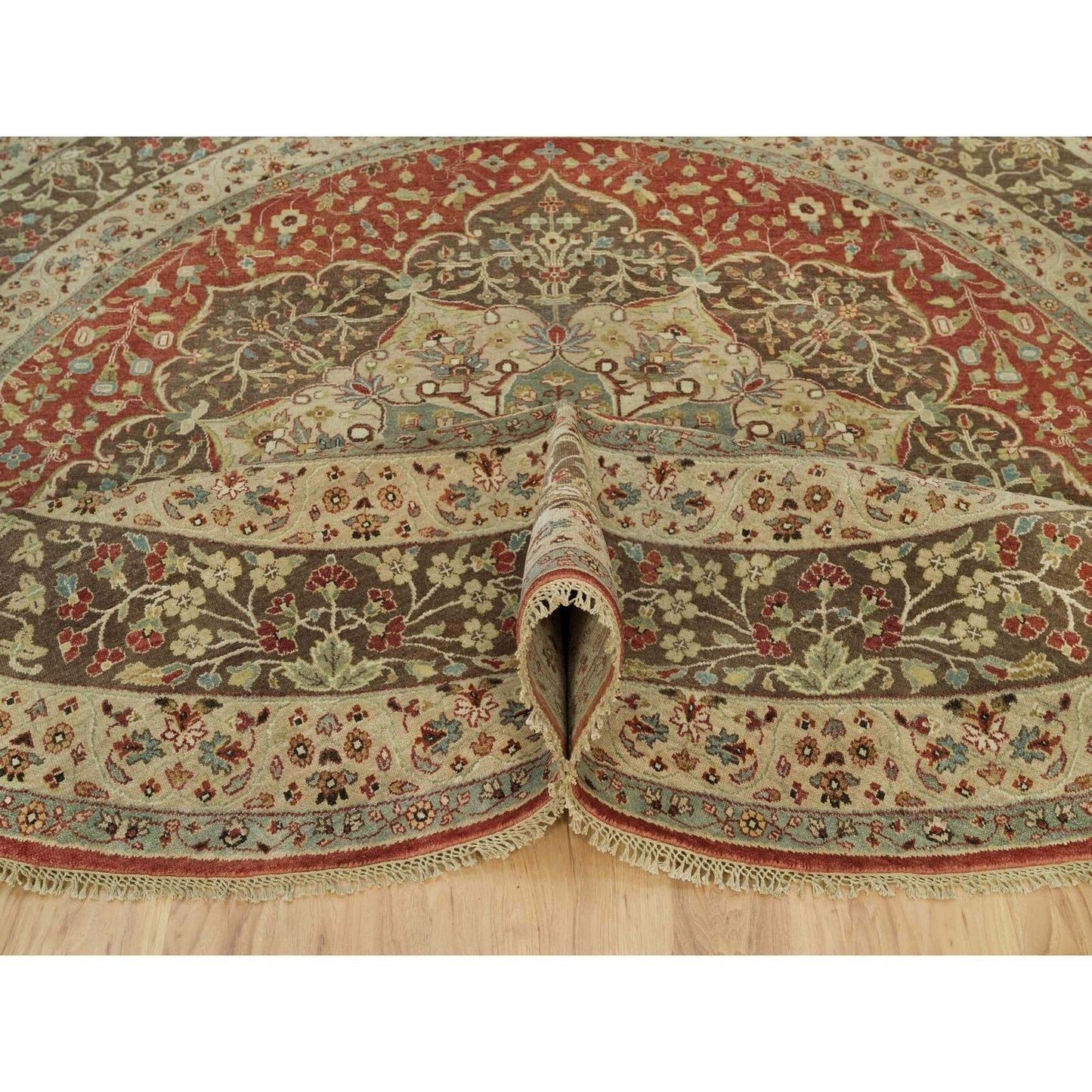 10'X10' Rufous Red Hand Knotted Tebraz Antique Wool Round Oriental Rug