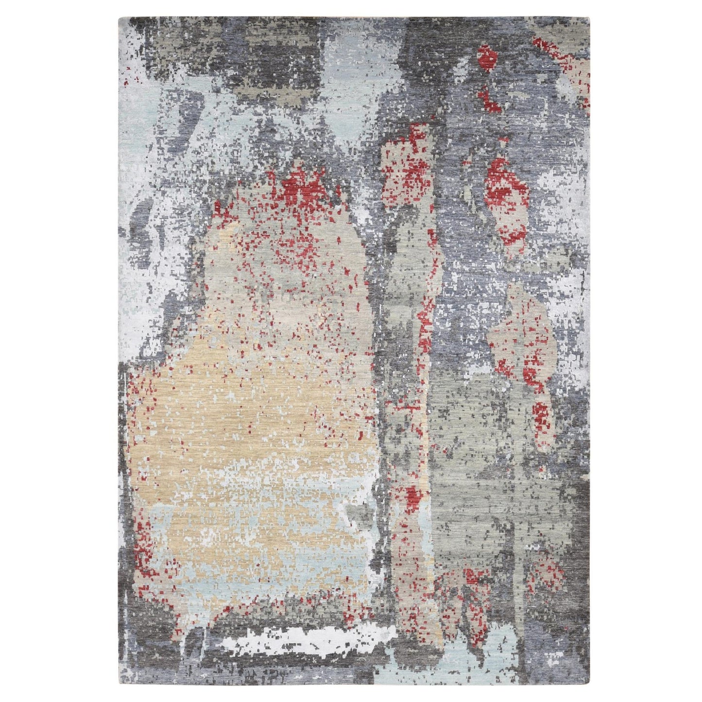 10'X14'2" Gray Abstract Design Denser Weave Pure Wool Hand Knotted Rug