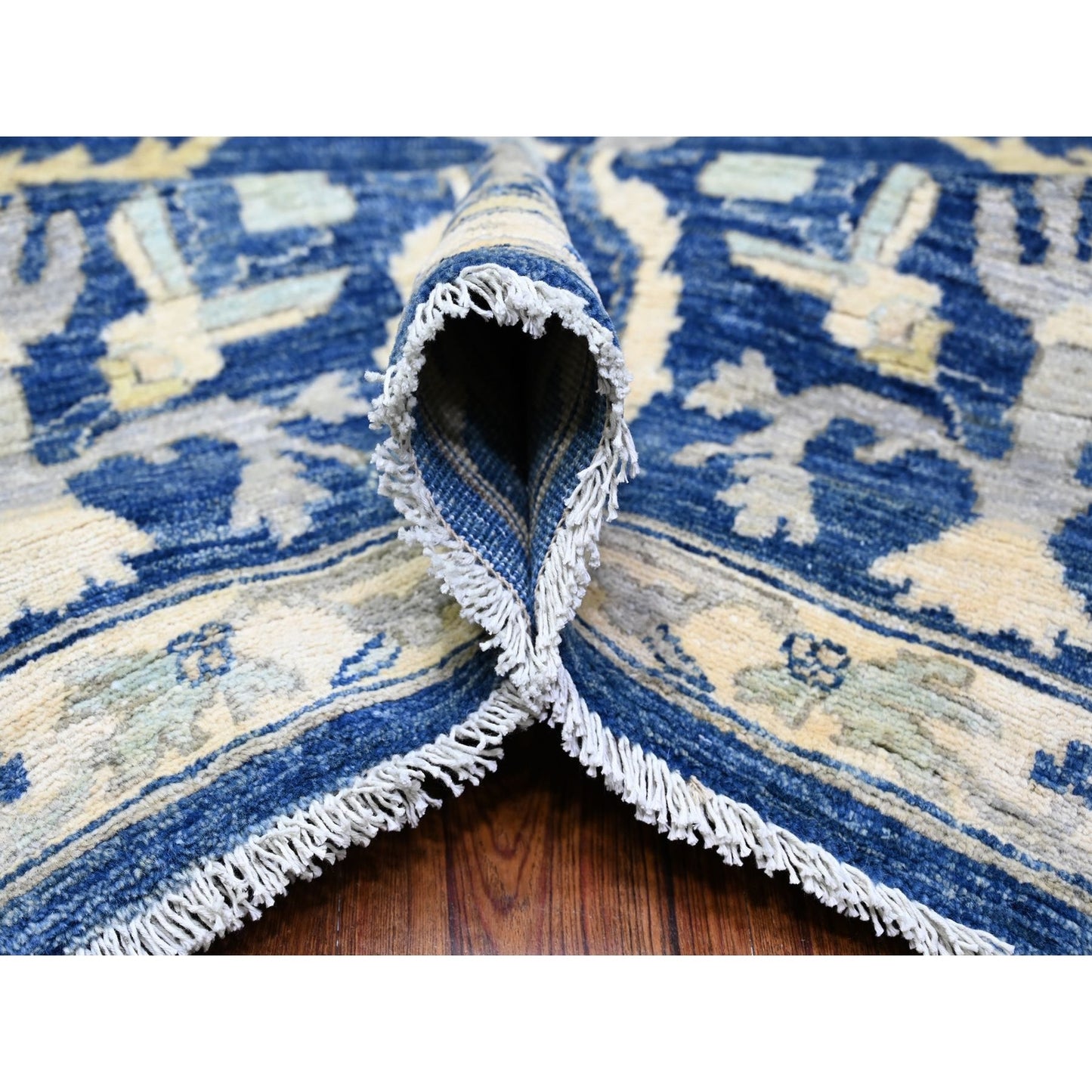 10'2"X13'8" Blue Fine Peshawar With Heris Hand Knotted Natural Wool Rug