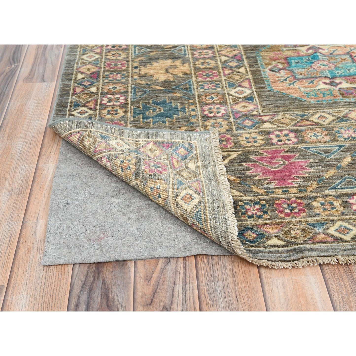 8'9"X11'7" Sage Green Hand Knotted Afghan Super Kazak Pure Wool Rug