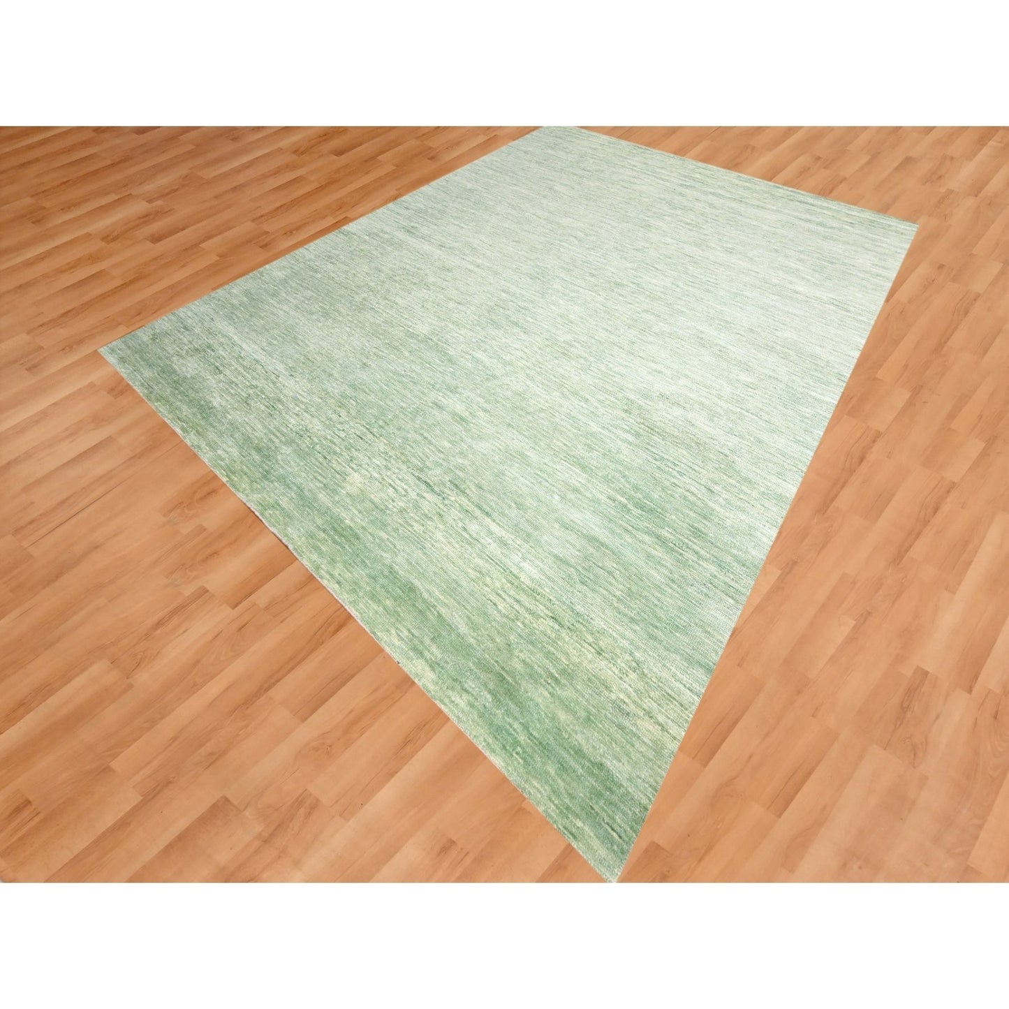 9'4"X12'4" Mist Green Modern Plain Design Pure Wool Hand Knotted Rug