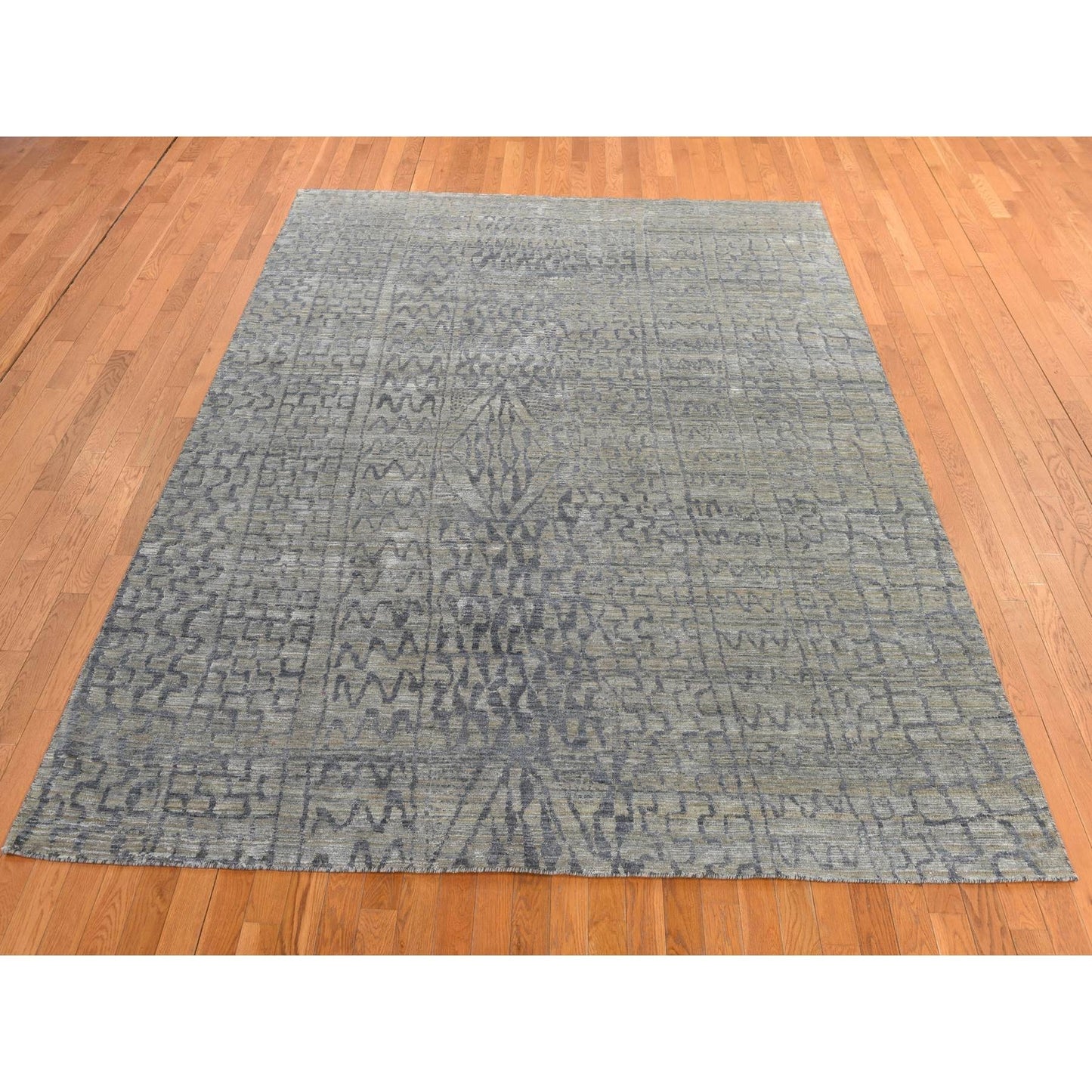8'X10'1" Spanish Gray Berber Influence Tone On Tone Silk Hand Knotted Rug