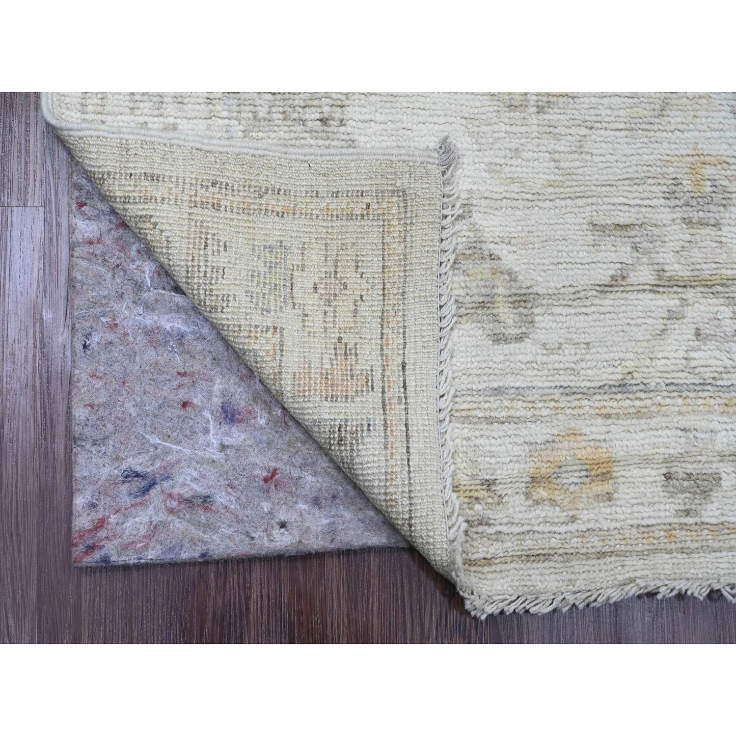 2'10"X12'5" White Hand Knotted Angora Oushak Leaf Design Wool Runner Rug
