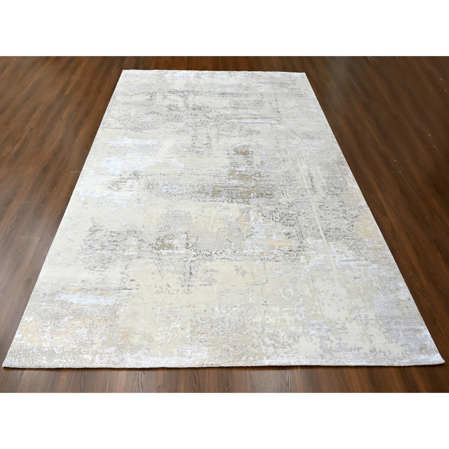 10'X13'10" Gray Soft Abstract Design Wool & Silk Hand Knotted Modern Rug