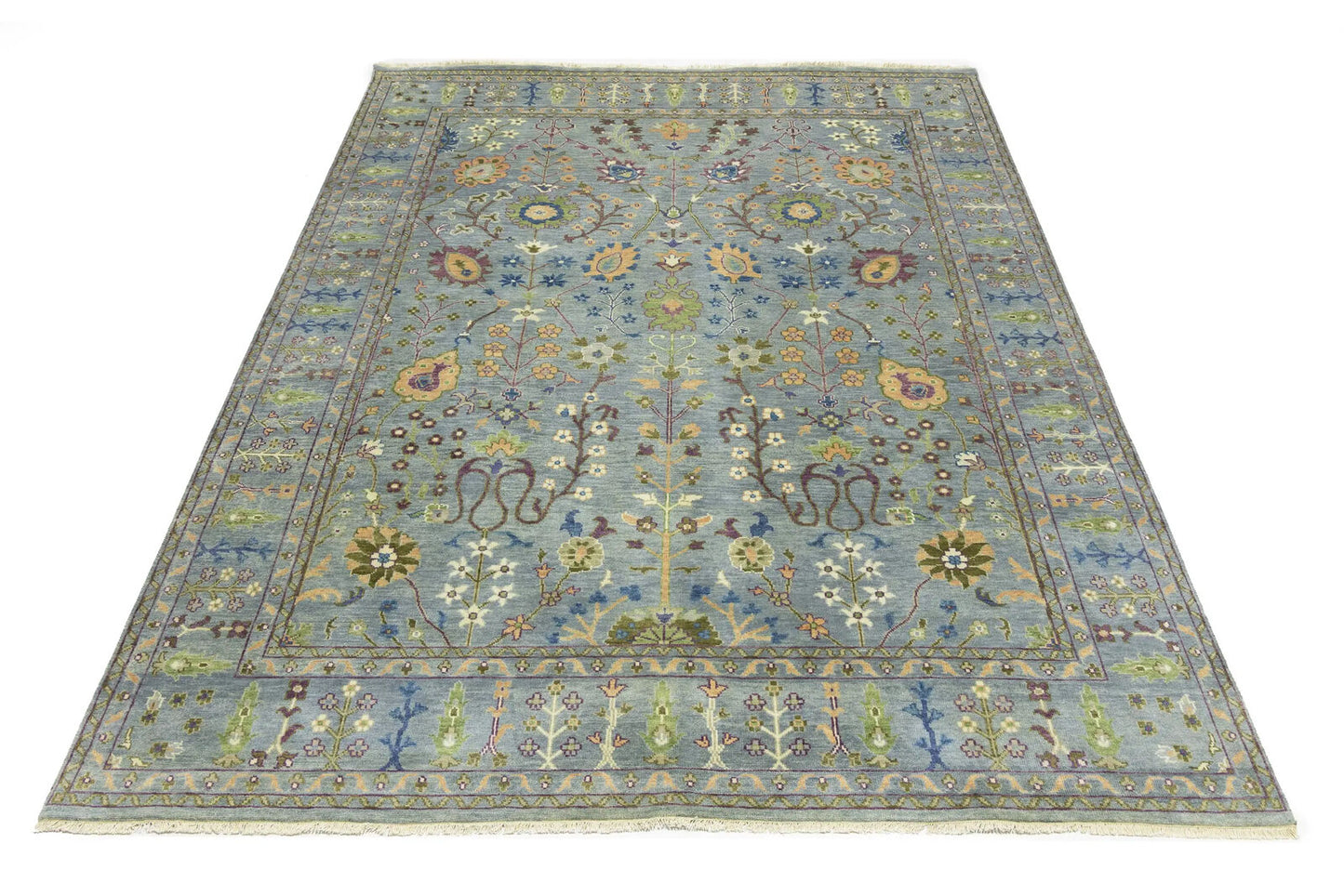 Hand-Knotted Gray Floral Chobi Oriental Rug