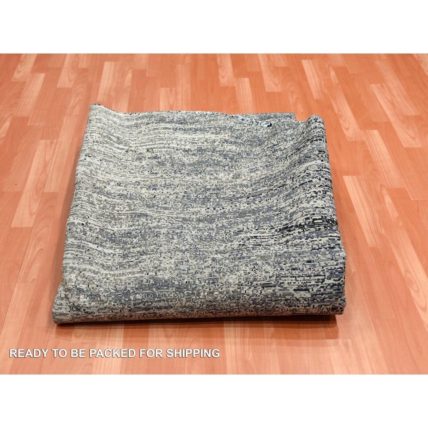 10'X10' Black Striae Design Wool And Silk Hand Knotted Round Rug